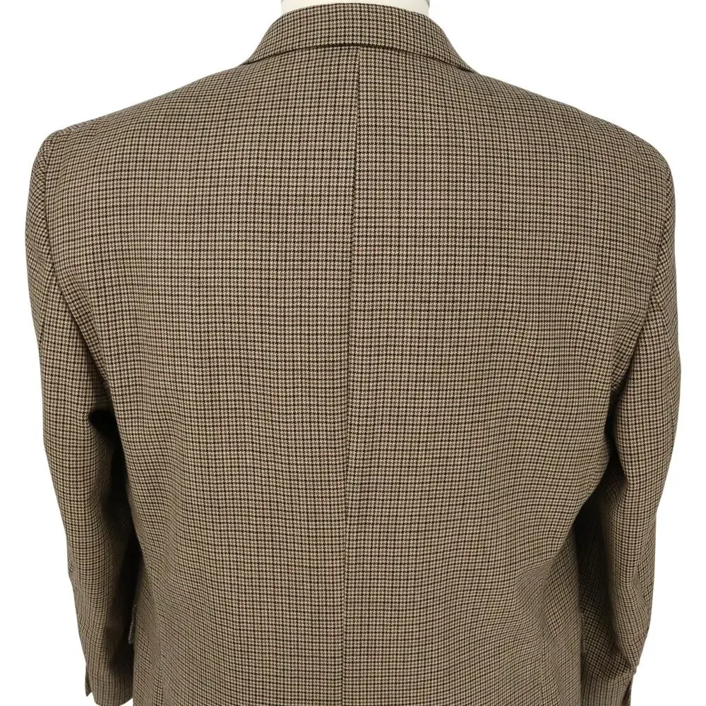 Jos A Bank Sport Coat Mens 46R Brown Houndstooth Plaid Wool Jacket Lined Blazer